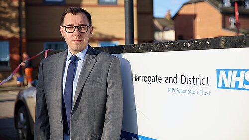 Tom Gordon stood outside Harrogate Hospital