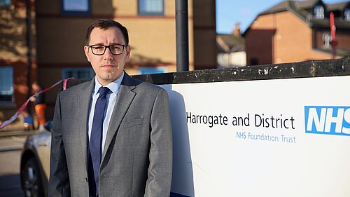 Tom Gordon stood outside Harrogate Hospital