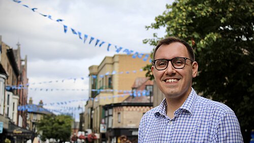 Tom Gordon MP stood in Harrogate town centre 