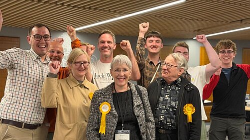 Lib Dems including Tom Gordon and Rebecca McManus celebrating 
