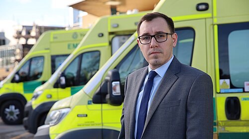 Tom Gordon stood outside Harrogate Hospital
