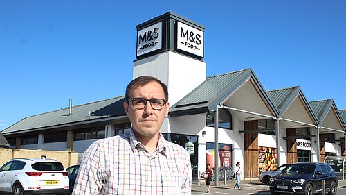 Tom Gordon MP outside M&S on Leeds Road, Harrogate