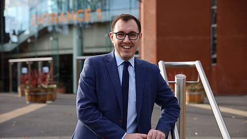 Tom Gordon MP stood outside the Harrogate Conference Centre 