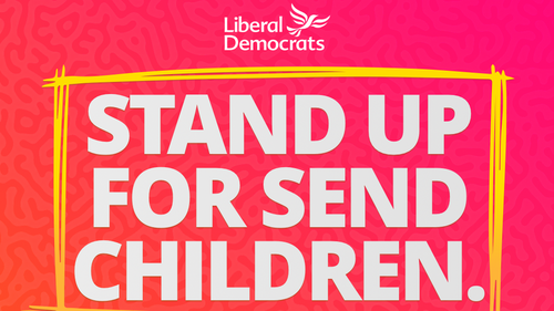 a child with her hand up and the words Stand Up for SEND Children