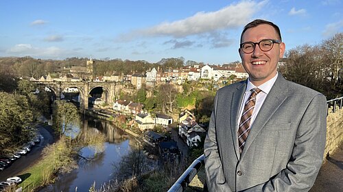 Tom Gordon stood overlooking the Nidd Gorge and the Knaresborough viaduct
