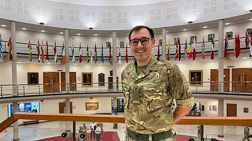 Tom Gordon MP dressed in army fatigues