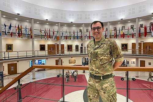 Tom Gordon MP dressed in army fatigues