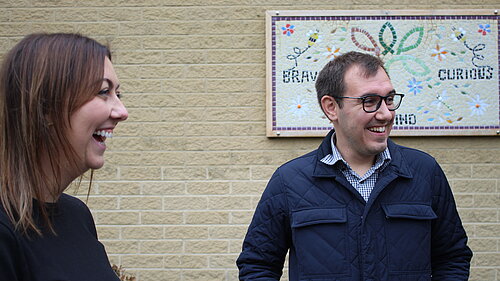 Tom Gordon MP outside Coppice school