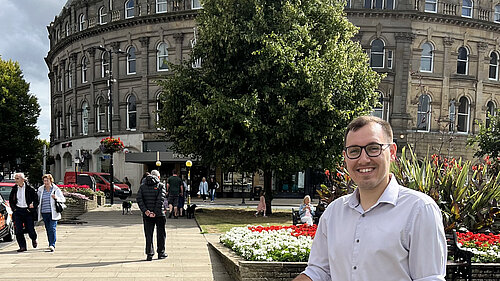 Tom Gordon stood in central Harrogate near the Cenotaph