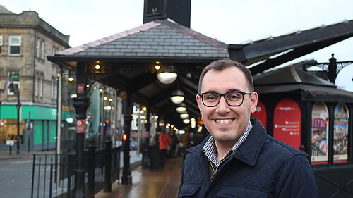 Tom Gordon MP at Harrogate bus station