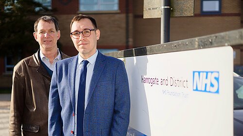Tom Gordon MP outside of Harrogate District Hospital