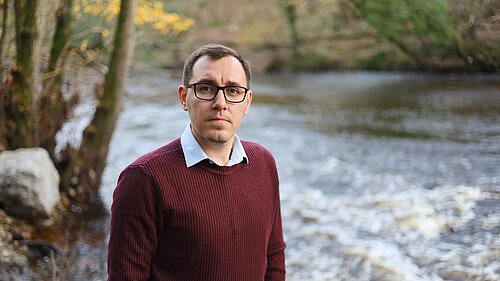 Tom Gordon MP stook next to the River Nidd